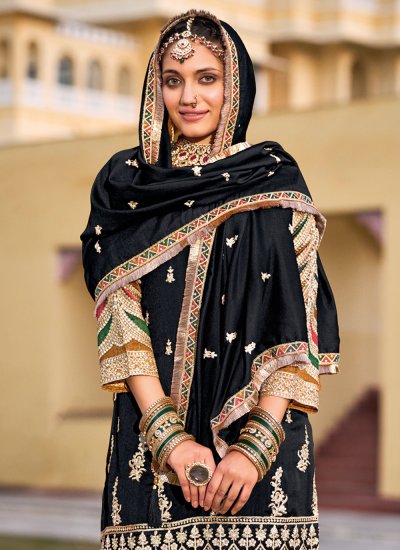 Observable Embroidered Silk Black Trendy Salwar Kameez