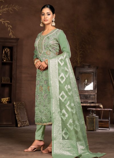 Observable Handwork Organza Green Trendy Salwar Suit