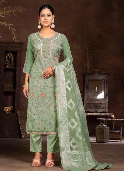 Observable Handwork Organza Green Trendy Salwar Suit