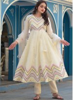 Off White Embroidered Ceremonial Salwar Suit
