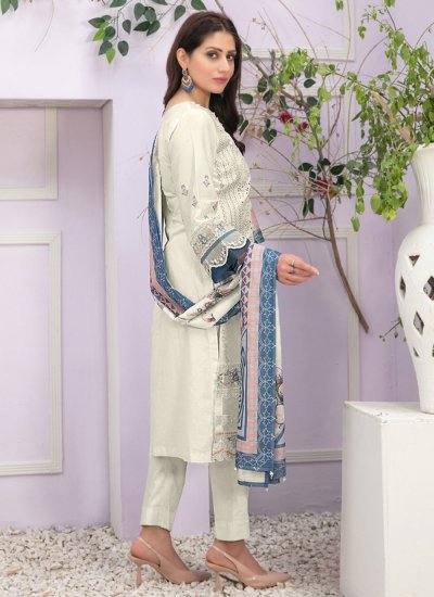 Off White Embroidered Georgette Salwar Kameez