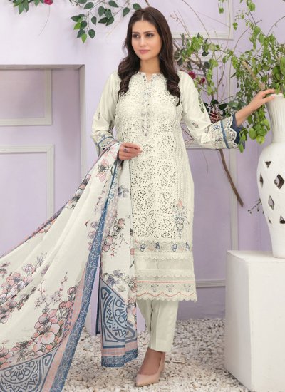 Off White Embroidered Georgette Salwar Kameez