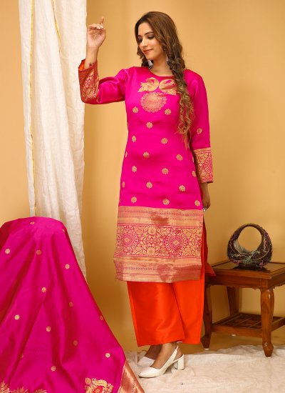 Opulent Art Silk Pink Readymade Designer Suit