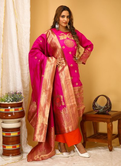Opulent Art Silk Pink Readymade Designer Suit