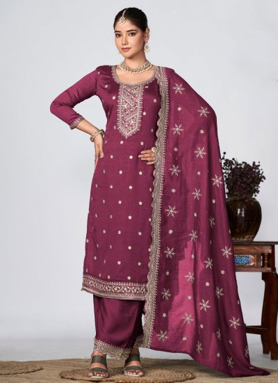 Opulent Embroidered Vichitra Silk Trendy Salwar Suit