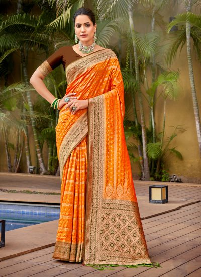 Orange Engagement Designer Traditional Saree