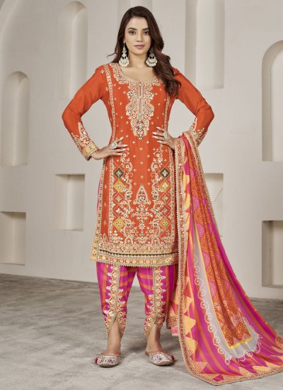 Orange Mirror Festival Trendy Salwar Suit