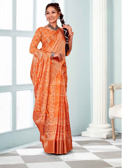 Orange Printed Casual Classic Saree