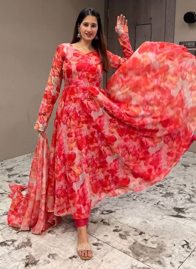 Orange Printed Festival Designer Salwar Suit