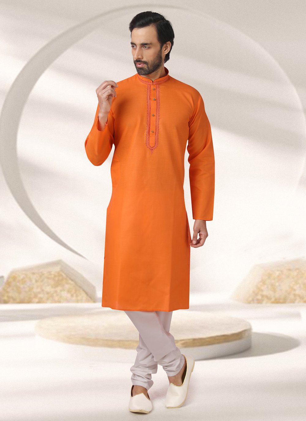 Orange Rayon Kurta Pyjama