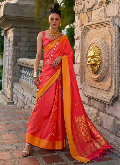 Orange Silk Ceremonial Trendy Saree