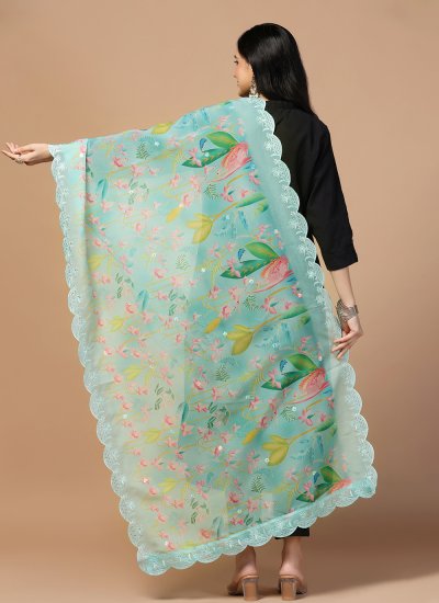 
                            Organza Dupatta in Aqua Blue