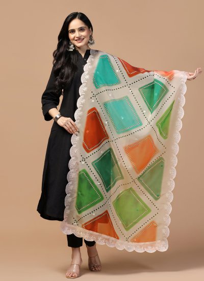 Organza Embroidered Beige Dupatta