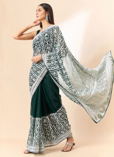 Organza Embroidered Saree in Green