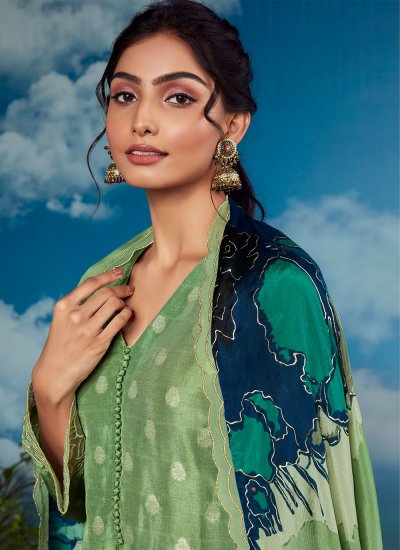 Organza Embroidered Trendy Salwar Suit in Green