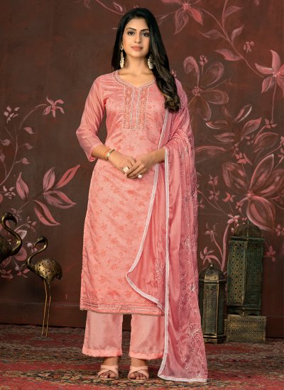 Organza Pink Woven Designer Salwar Kameez