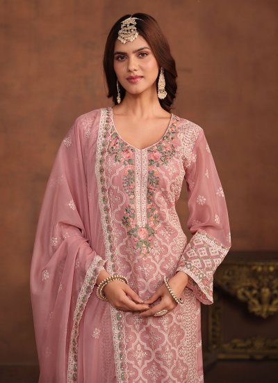 Organza Sequins Trendy Salwar Suit in Pink