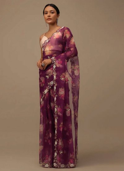 Organza Trendy Saree in Purple
