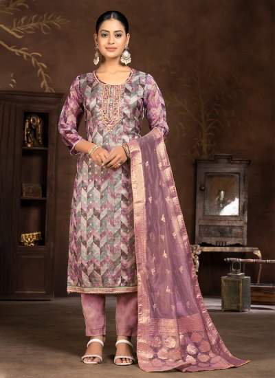 Organza Woven Pant Style Suit in Purple