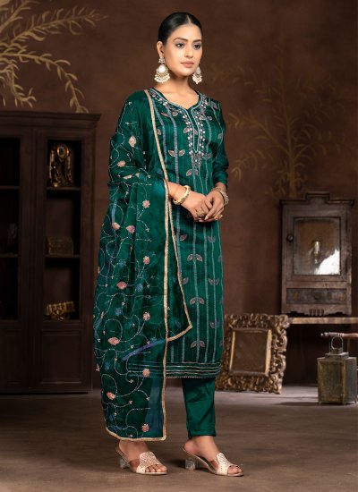 Organza Woven Salwar Suit in Green