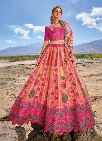 Rajasthani Look Red Color Foil Print Dola Silk Lehenga Choli –