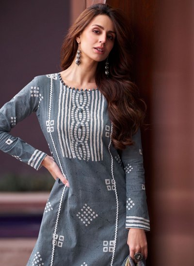 Outstanding Cotton Grey Digital Print Designer Salwar Suit