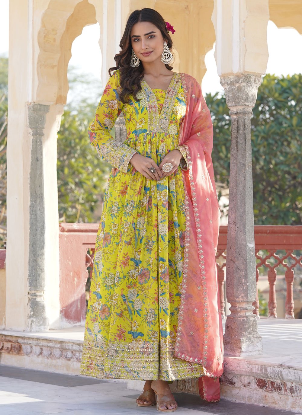 Outstanding Silk Digital Print Trendy Gown