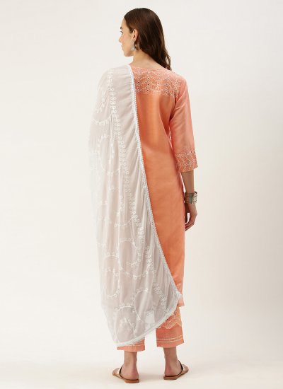 Peach Chanderi Casual Pant Style Suit
