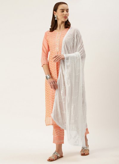 Peach Chanderi Casual Pant Style Suit