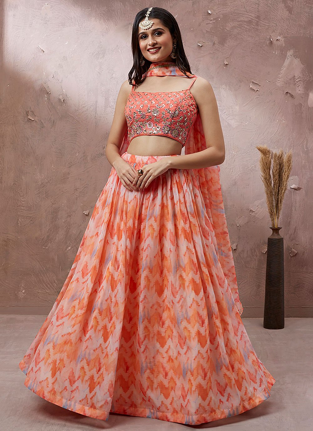 Peach Color A Line Lehenga Choli