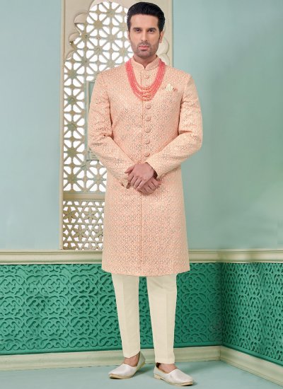 Peach Embroidered Indo Western