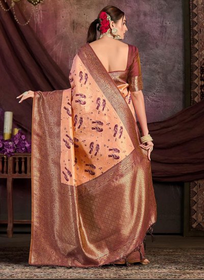 Peach Kanjivaram Silk Designer Saree