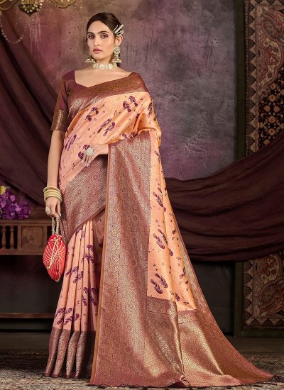 Peach Kanjivaram Silk Designer Saree