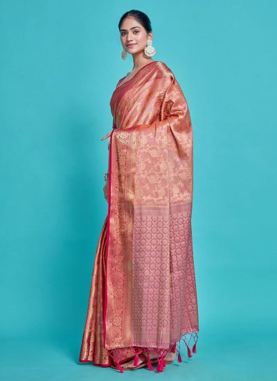 Peach Kanjivaram Silk Woven Contemporary Style Saree