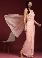 Peach Shimmer Embroidered Contemporary Saree