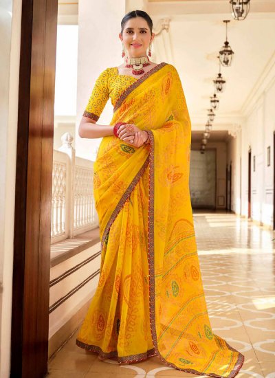 Pearls Chiffon Classic Saree in Yellow