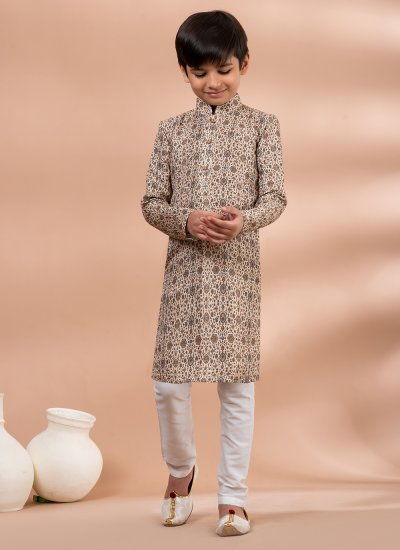 Perfect Fancy Fabric Brown and Off White Digital Print Kurta Pyjama