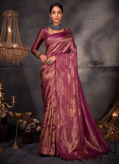 Perfect Kanjivaram Silk Purple Woven Trendy Saree