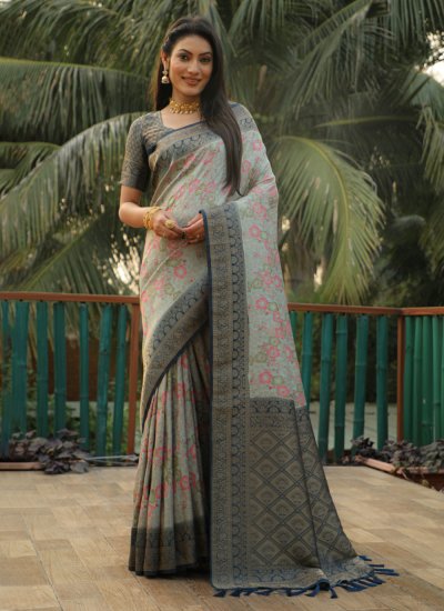 Perfervid Designer Kanjivaram Silk Grey Contemporary Saree