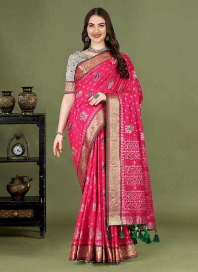 Phenomenal Weaving Pink Patola Silk  Contemporary Style Saree