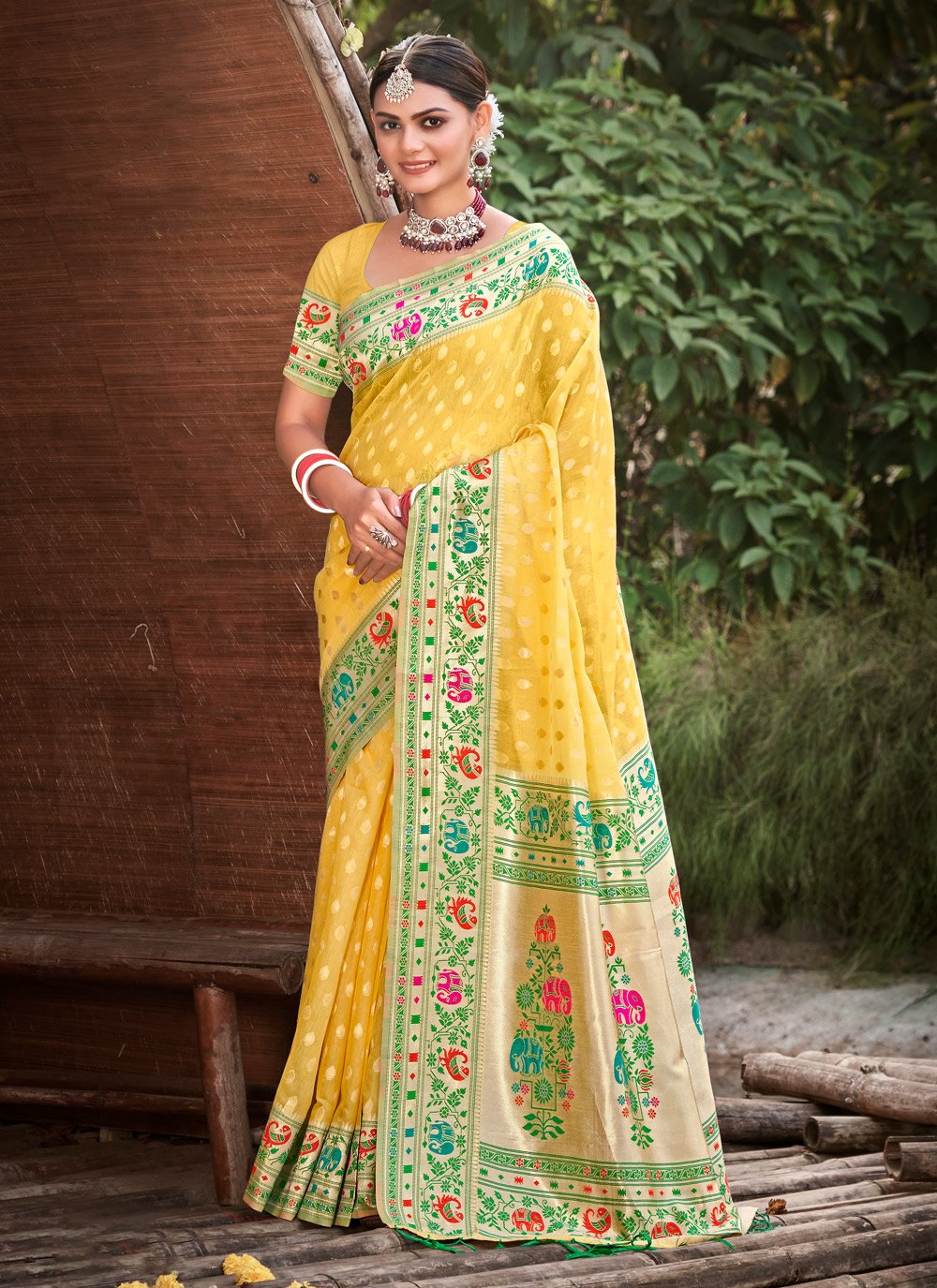 Yellow Colour Georgette,Silk Fabric Designer Saree.