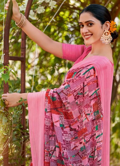 Picturesque Georgette Printed Pink Contemporary Saree