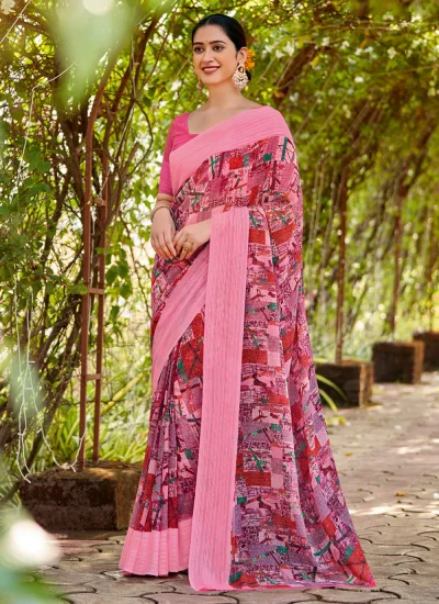 Picturesque Georgette Printed Pink Contemporary Saree