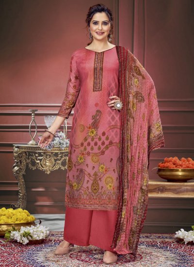 Picturesque Pink Digital Print Muslin Salwar Suit
