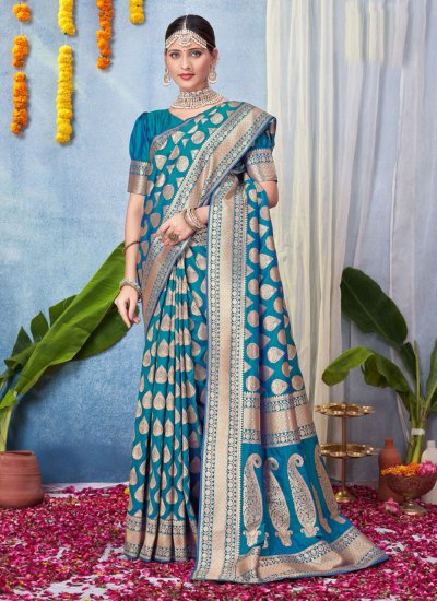 Picturesque Silk Blue Trendy Saree