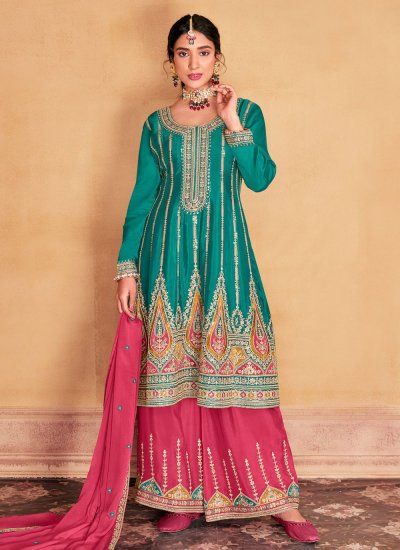 Pink and Turquoise Engagement Designer Salwar Suit