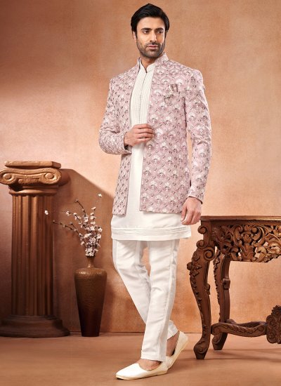 Pink Art Banarasi Silk Jodhpuri Suit