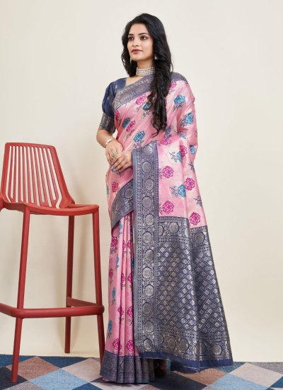 Pink Banarasi Silk Contemporary Style Saree