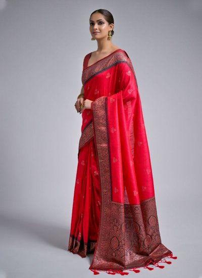 Pink Banarasi Silk Woven Contemporary Style Saree