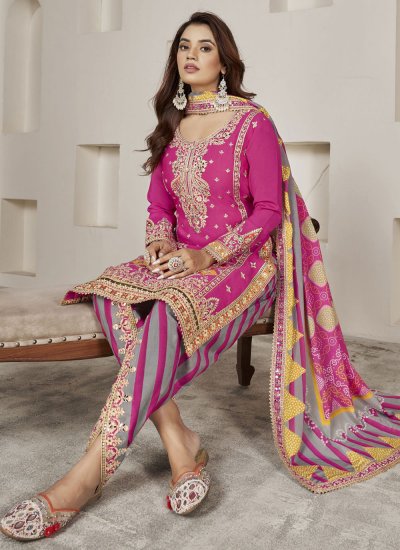 Pink Chinon Designer Salwar Suit